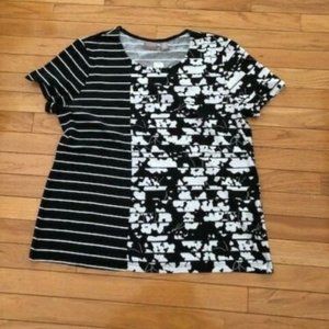 NWT Chico's Blinded Floral Stripe Pieced Tee. Black. Size:2(12/14 L)